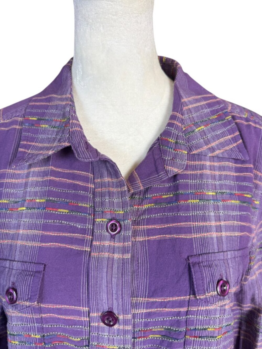 Christopher & Banks Petite purple long sleeve collared button down blouse PM - Picture 5 of 8
